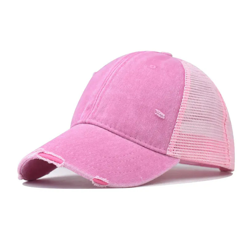 Pink Washed Cotton Mesh Breathable Baseball Cap / Old Ripped Caps Men and Women