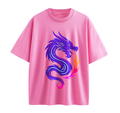 Pink / XS Dragon Symbol Anime Oversize T-Shirt