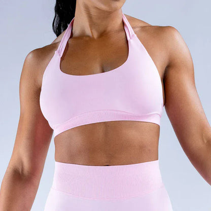 Pink / XS Impact Sports Bra / Women Seamless Neck Strap Yoga Bra /With Padding