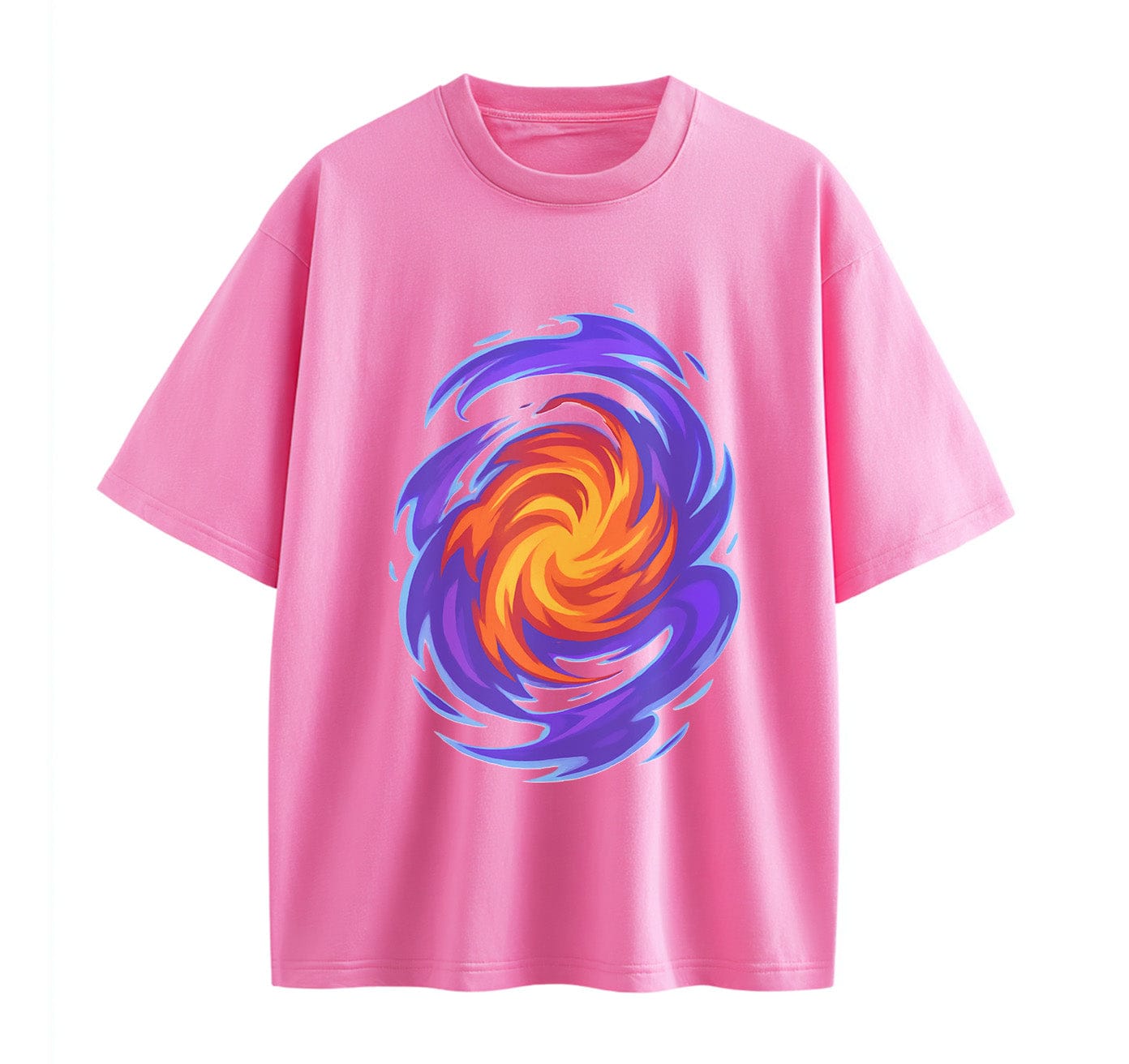 Pink / XS Swirling Energy Flames Anime Oversize T-Shirt