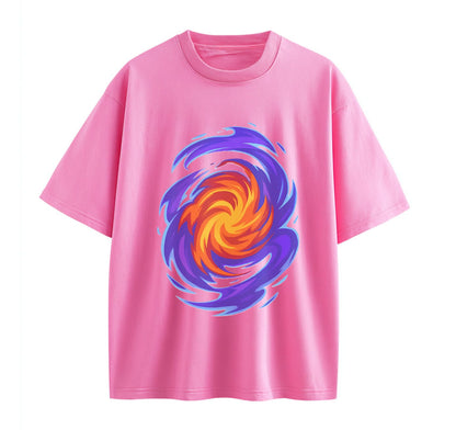 Pink / XS Swirling Energy Flames Anime Oversize T-Shirt