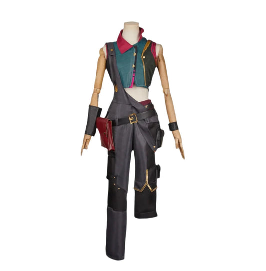 Powder Green and Gold Cosplay with Grey Overall / S Arcane Season 2 Jinx (Powder) Cosplay Costume – Green, Grey & Gold Overalls + Vest | Game-Inspired Premium Set by Victorious