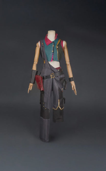 Arcane Season 2 Jinx (Powder) Cosplay Costume – Green, Grey & Gold Overalls + Vest | Game-Inspired Premium Set by Victorious
