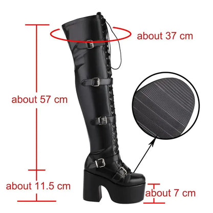 Punk Goth Women Motorcycle Boots Block /High Heels Platform Shoes