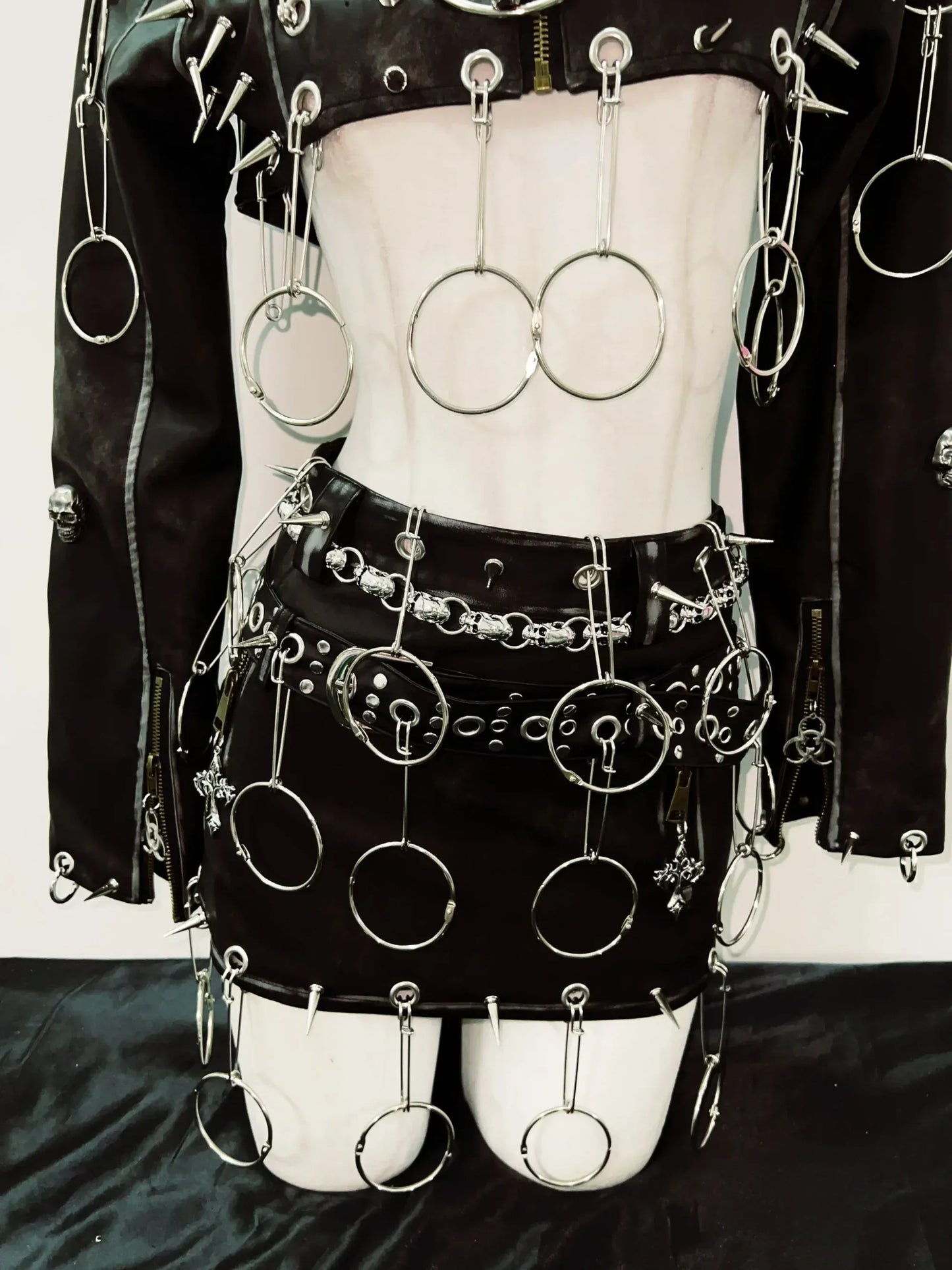 Punk Jacket Leather & Skirt /Full Set Gothic Spikes Outfit