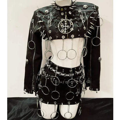 Punk Jacket Leather & Skirt /Full Set Gothic Spikes Outfit