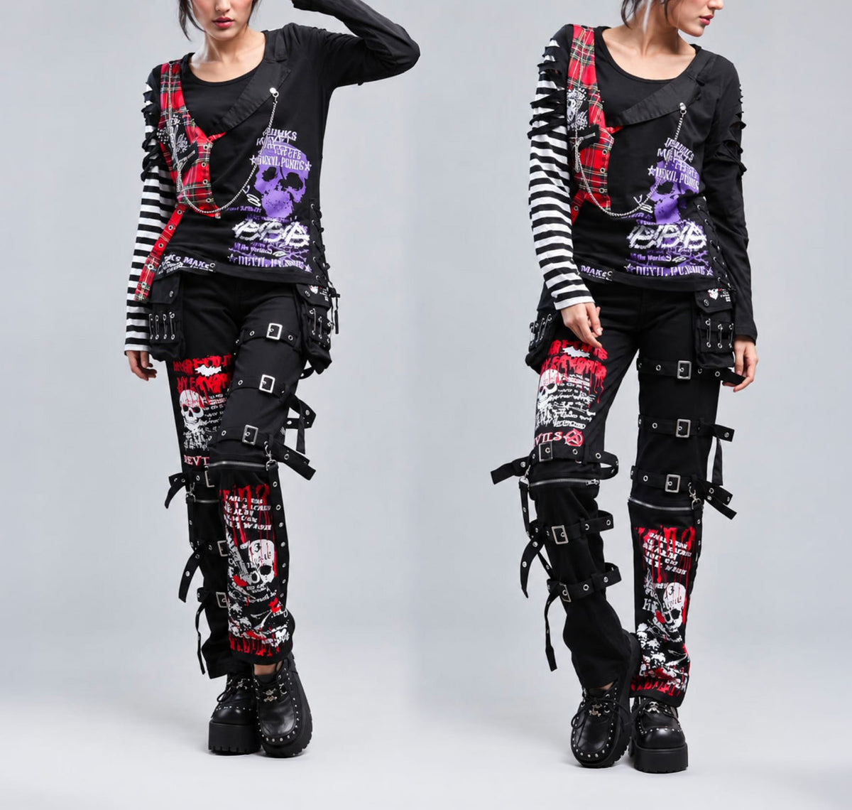 Punk Retro Skull Pattern Jeans / Skeleton Gothic kill Matt Rock Printing Graffiti Pants
