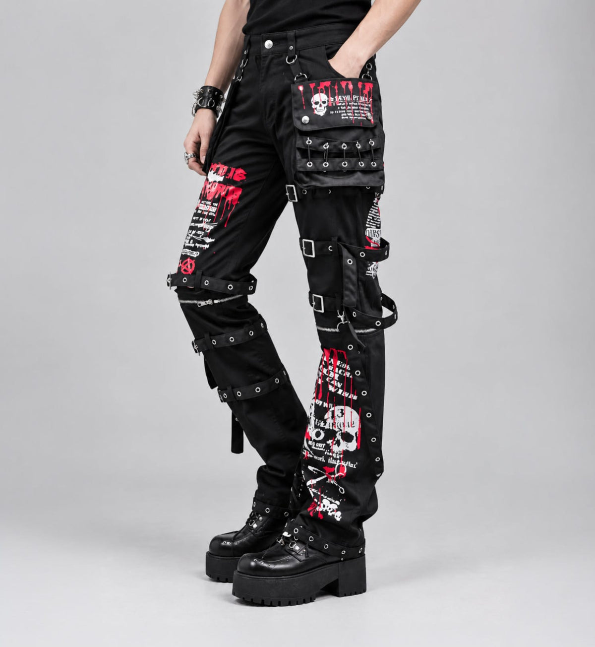 Punk Retro Skull Pattern Jeans / Skeleton Gothic kill Matt Rock Printing Graffiti Pants