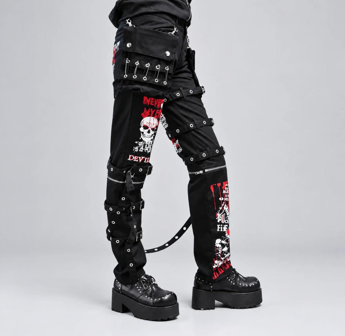 Punk Retro Skull Pattern Jeans / Skeleton Gothic kill Matt Rock Printing Graffiti Pants