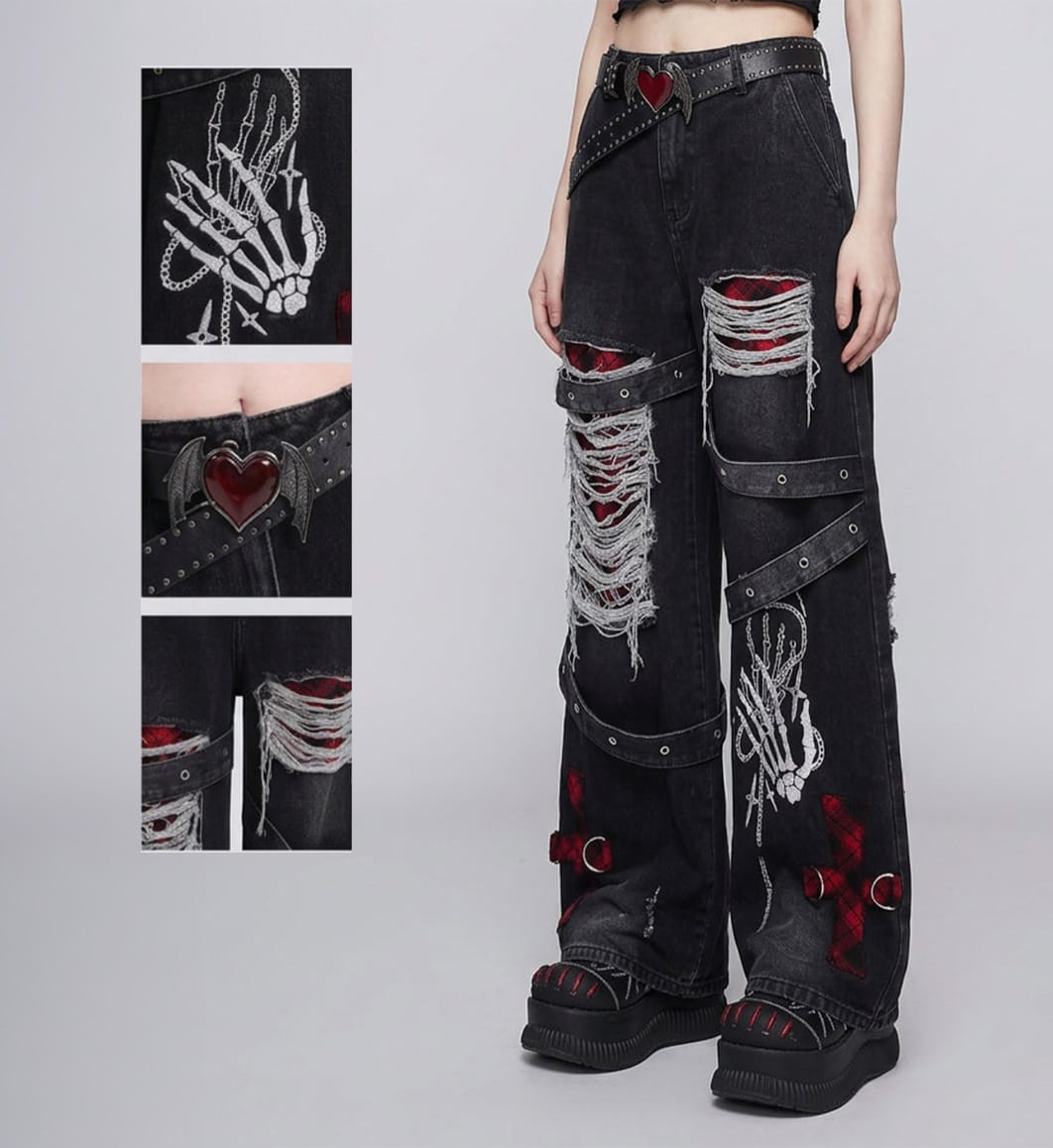 Punk Retro Washed Denim Pants