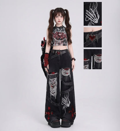 Punk Retro Washed Denim Pants