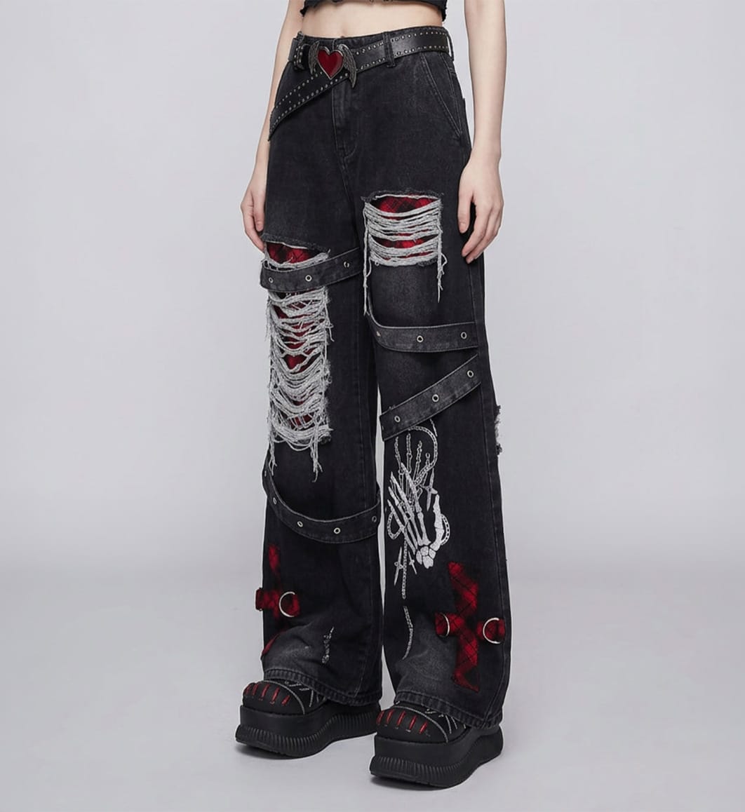 Punk Retro Washed Denim Pants