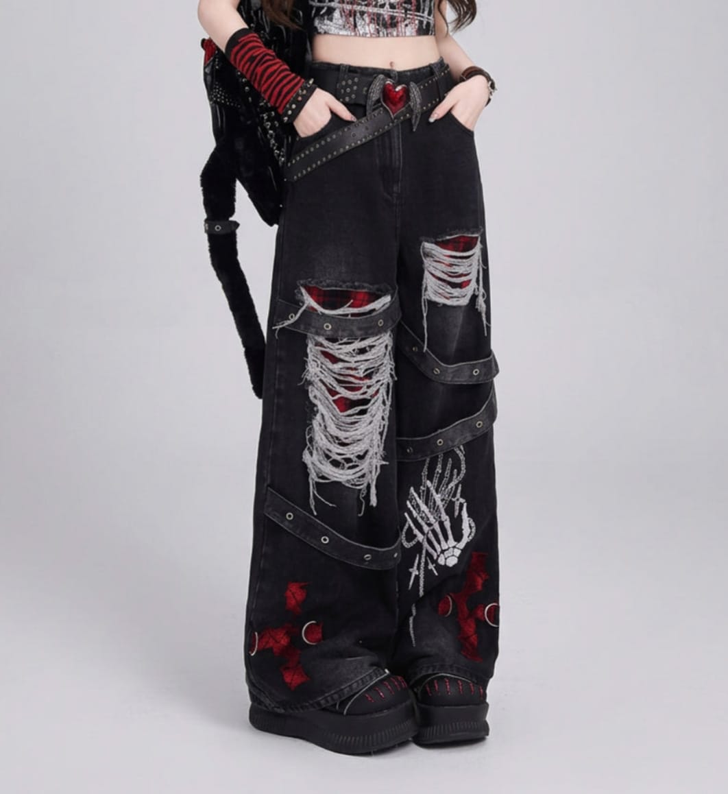 Punk Retro Washed Denim Pants