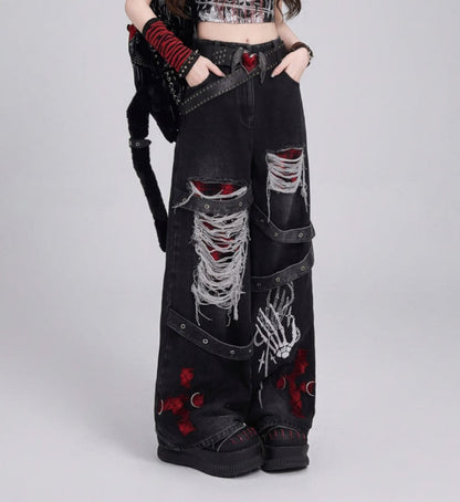 Punk Retro Washed Denim Pants