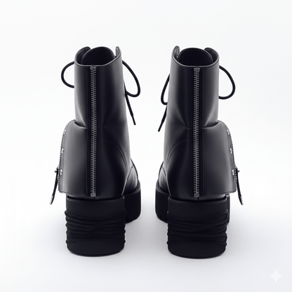 Punk Rock Ankle Boots / Patchwork Vegan Leather