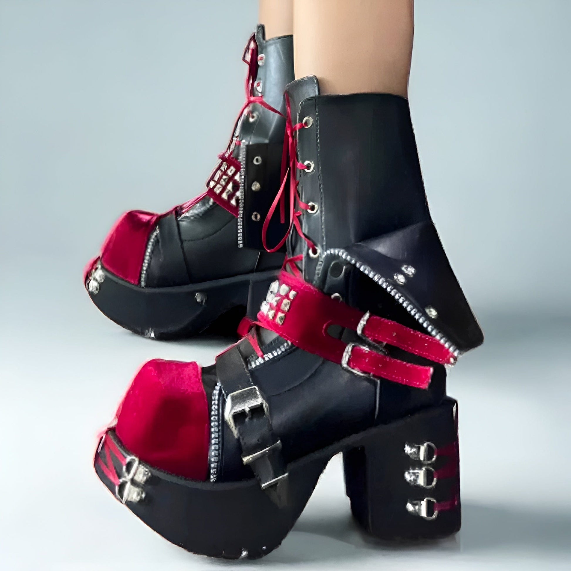 Punk Rock Ankle Boots / Patchwork Vegan Leather
