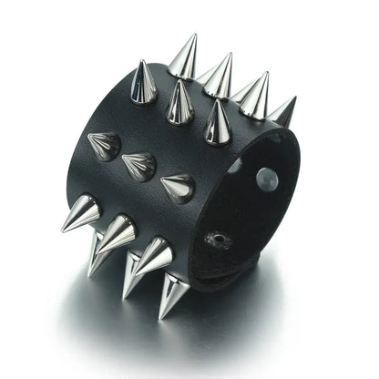 Punk Studded Leather Bracelets Spiked Cuffs Black Wristband Men Women Goth Jewelry Gothic  Emo  Accessories