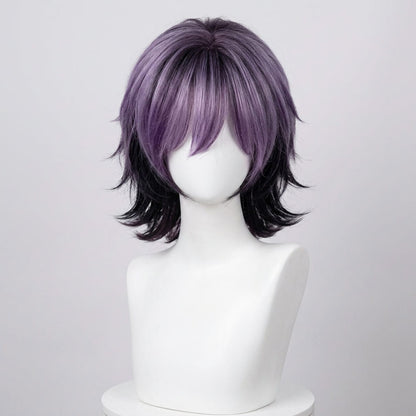 Purple and Black Short Layered Wig with Bangs / Heat Resistant