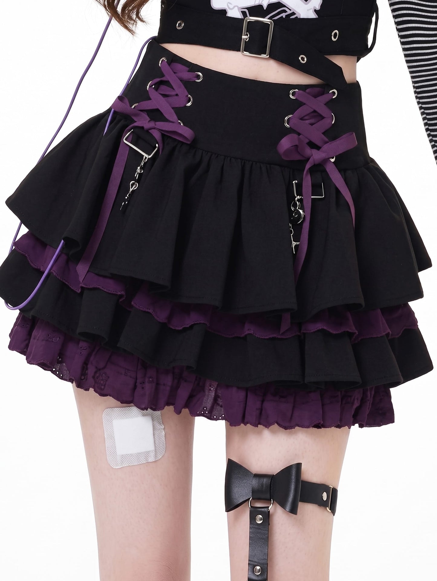 Purple / S K-Fashion Lace Up Cake Skirts