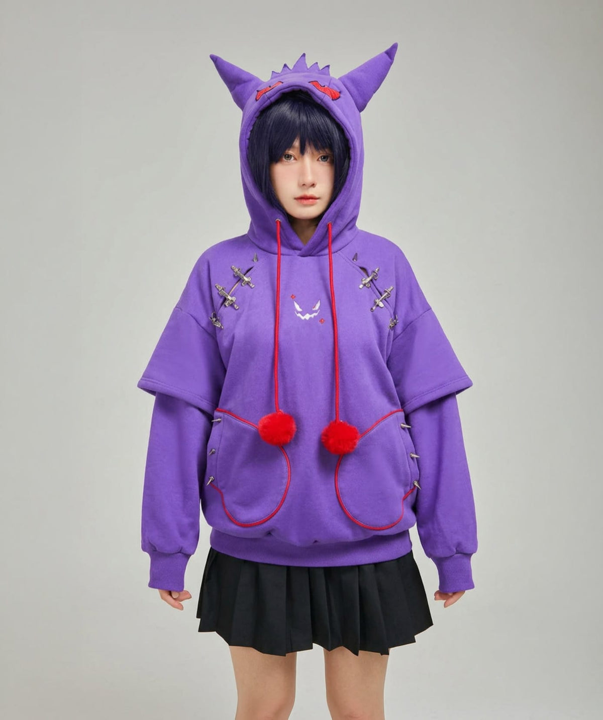 Purple / S-M Gengar Ghost Gothic Paw Hoodie / Purple Hoodie with Ears and Tail