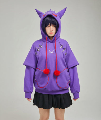 Purple / S-M Gengar Ghost Gothic Paw Hoodie / Purple Hoodie with Ears and Tail