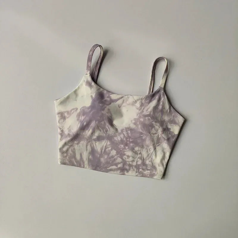 Purple / S Tie-dyed One-piece Cup Sports Bra/ Women's High Shock-proof Running Top