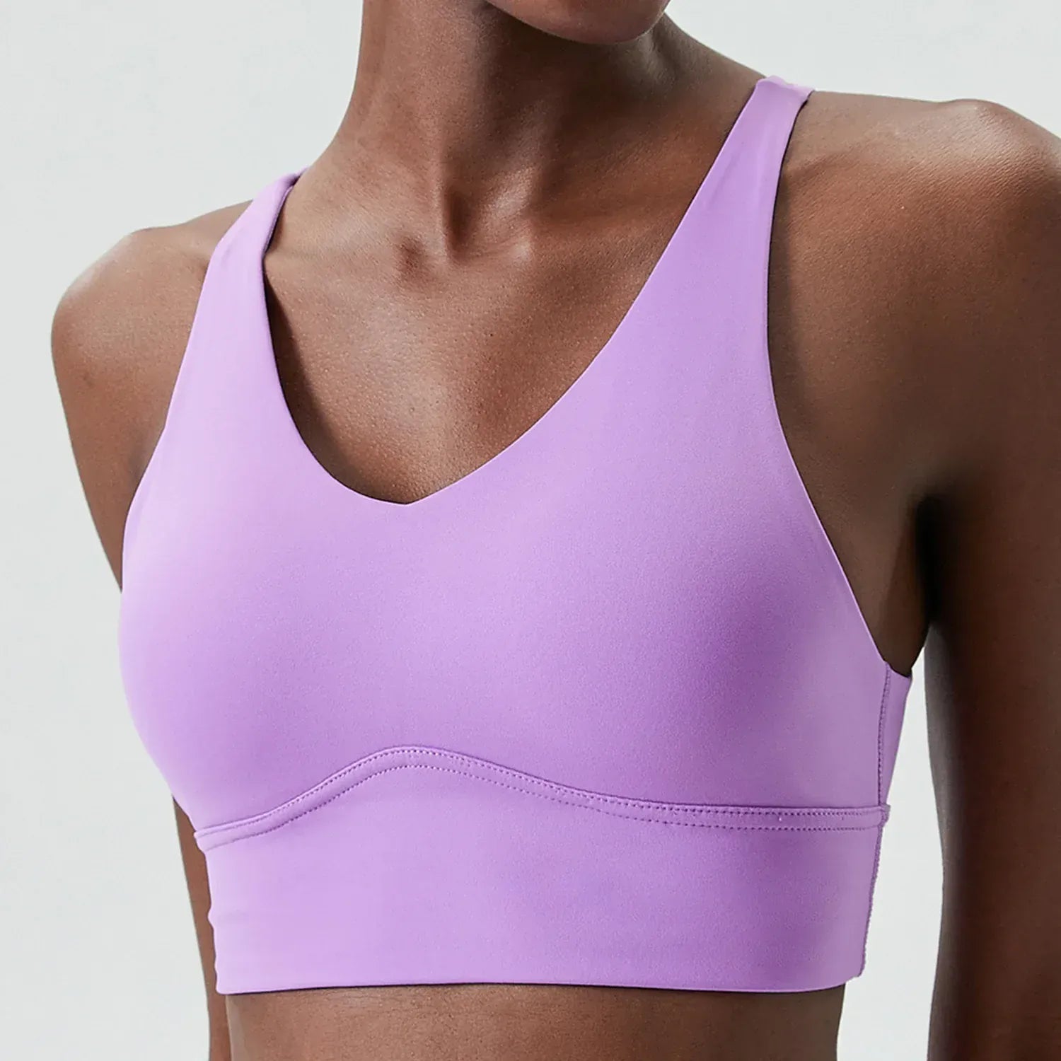 Purple / S Women's Buttery Soft V-Neckline Sports Bra / Gym Bra High Impact (Victorious TechWeave)