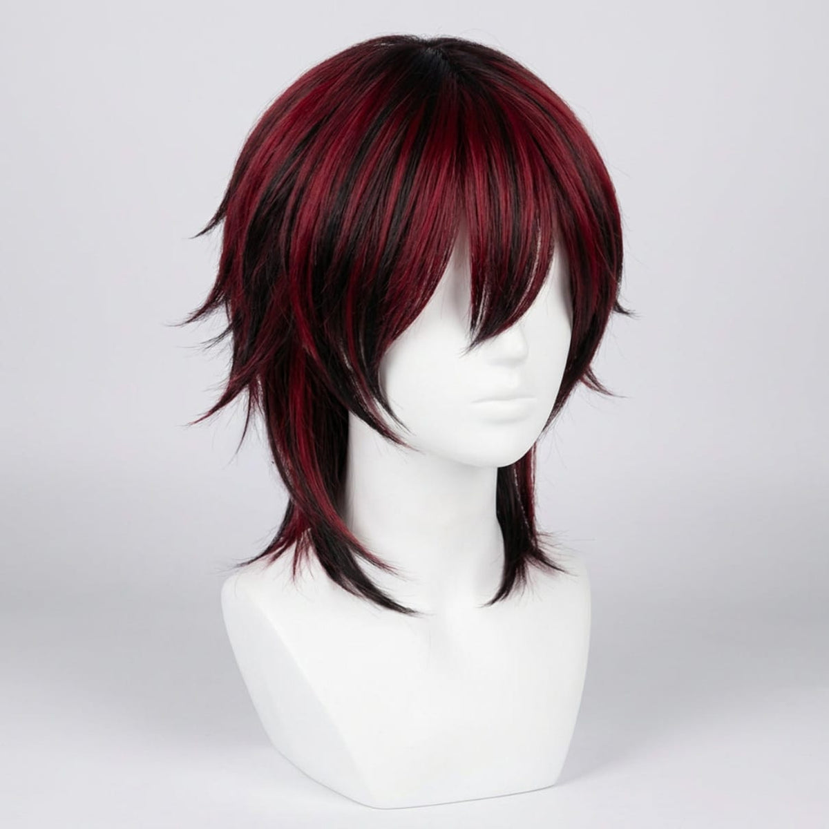 Red and Black Short Layered Wig with Bangs / Heat Resistant