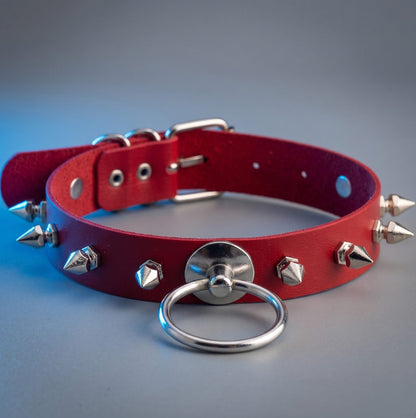Red Chocker Spikes Punk Collar