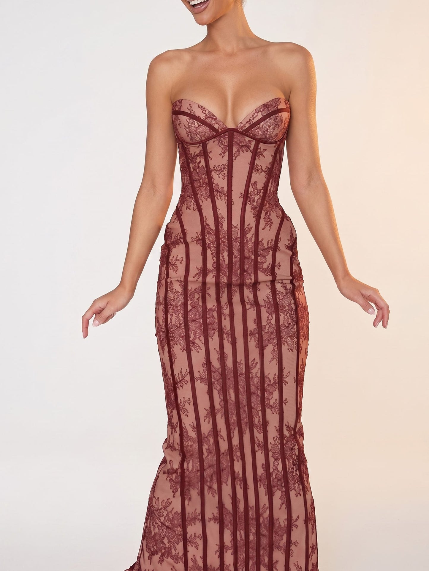 Red Long Dress / XS Striped Floral Dress / Off Shoulder Backless