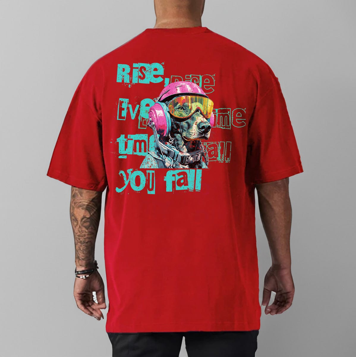Red / M Oversize Gym T-shirt "Rise every time you fall"