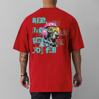 Red / M Oversize Gym T-shirt "Rise every time you fall"