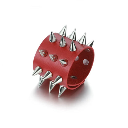 red Punk Studded Leather Bracelets Spiked Cuffs Black Wristband Men Women Goth Jewelry Gothic  Emo  Accessories