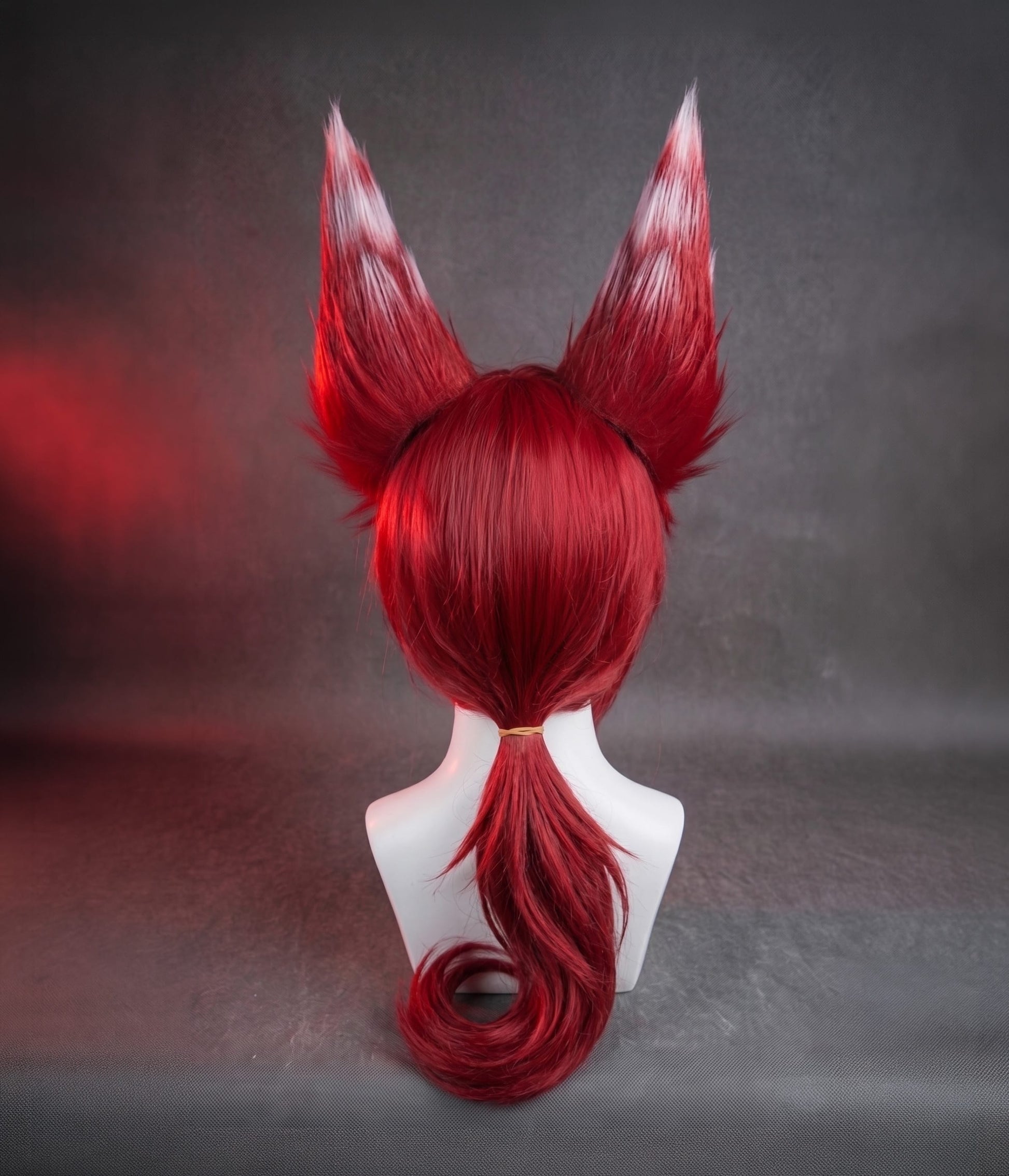 Red Red Cosplay Wig x Long Fox Ears (White tips)