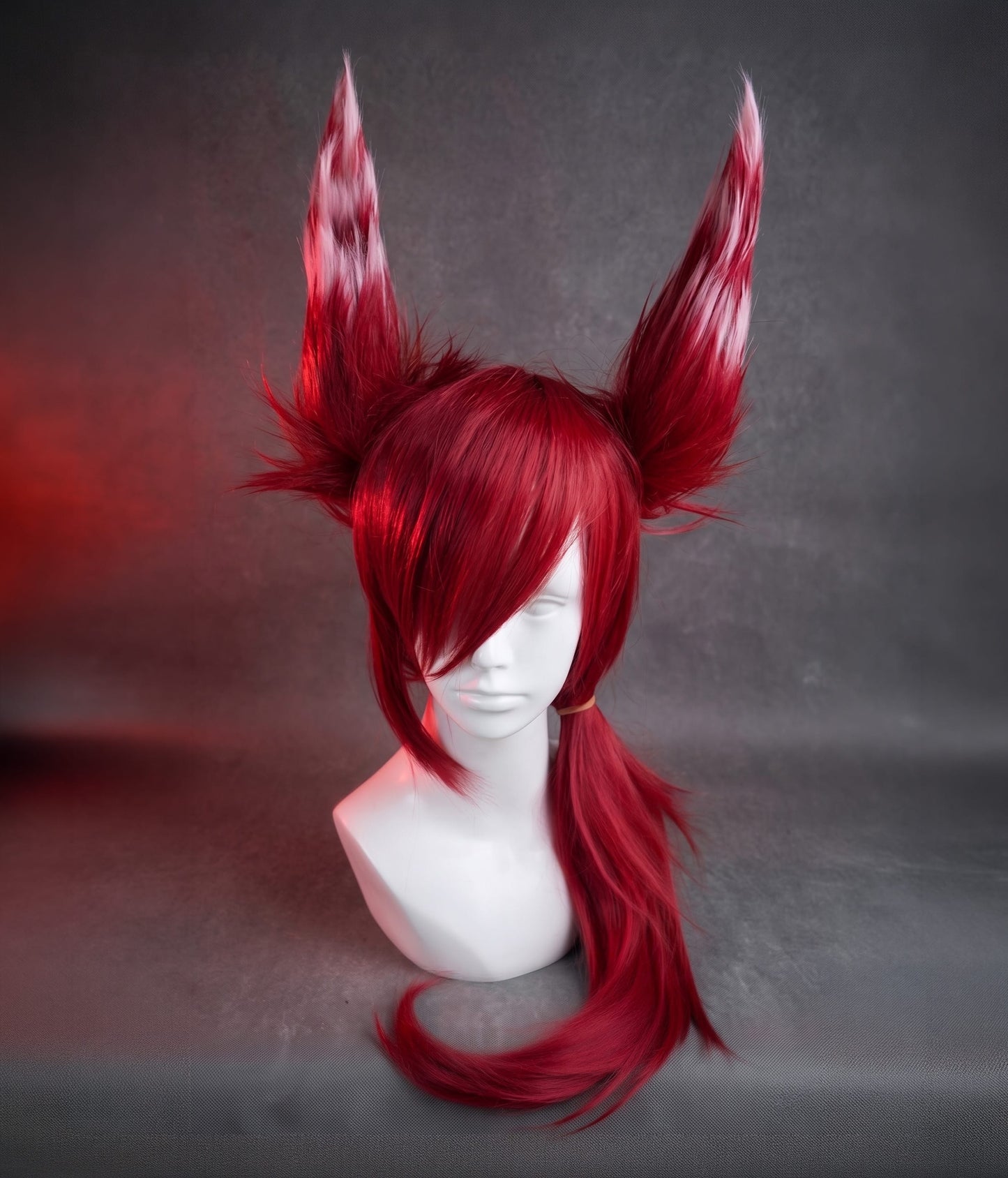 Red Red Cosplay Wig x Long Fox Ears (White tips)