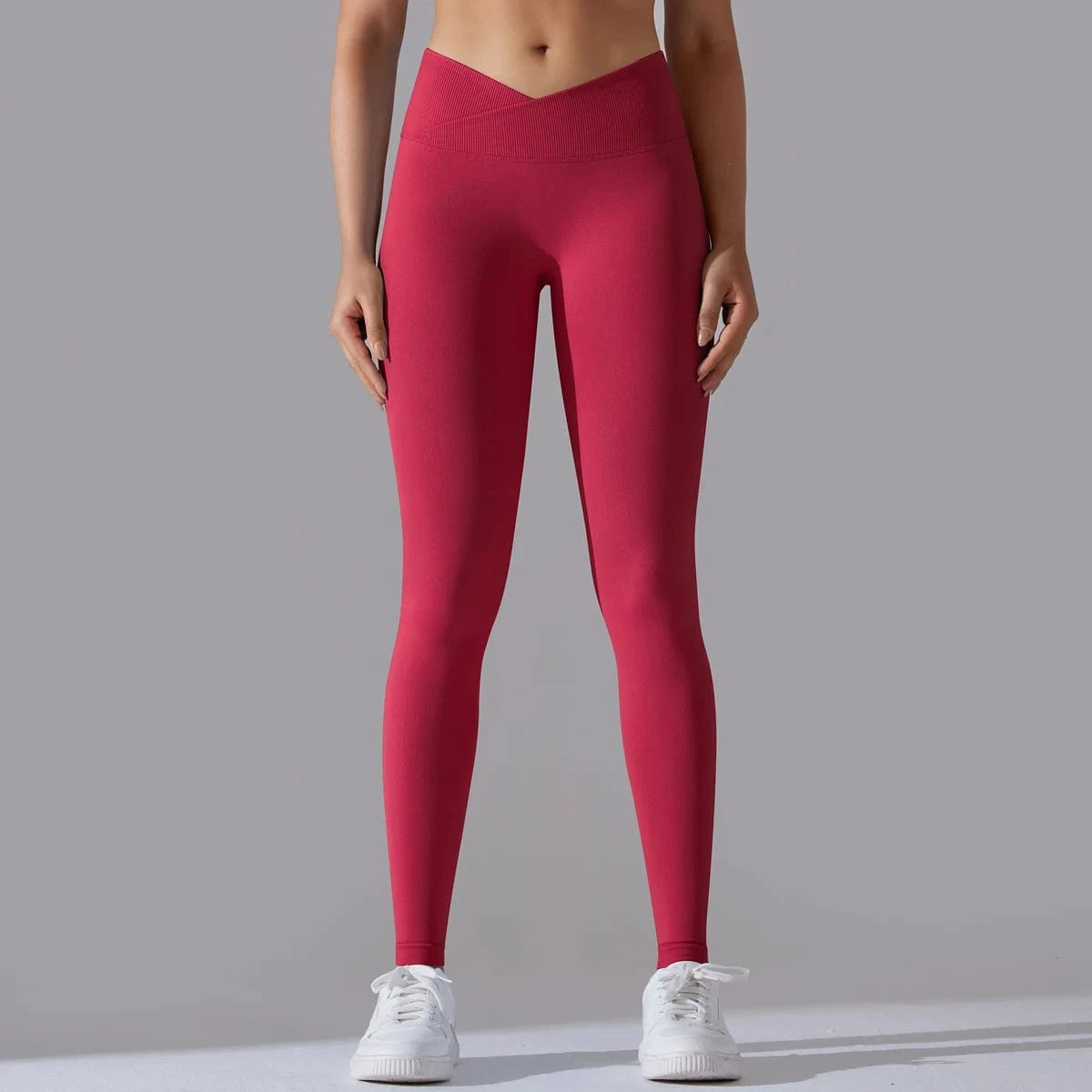 Red / S Crossover Waist Women Yoga Leggings / Victorious BioSync Leggings