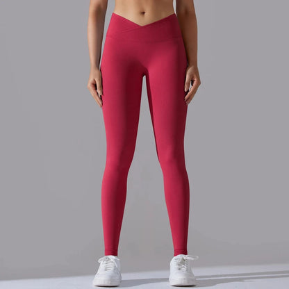 Red / S Crossover Waist Women Yoga Leggings / Victorious BioSync Leggings
