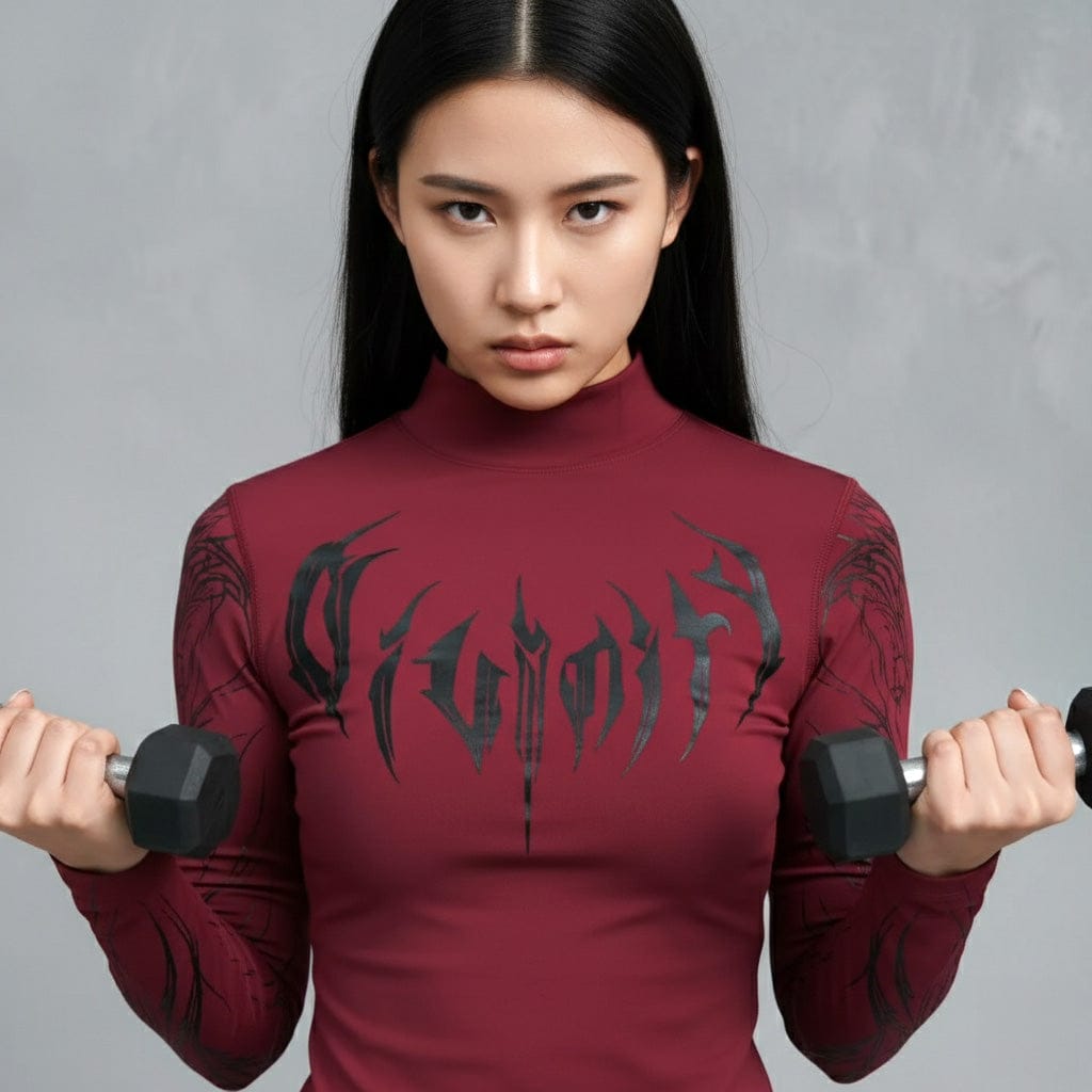Red / S Cyber Sigil Long Sleeve Sports T-shirt / Korean Fashion Gothic Shirt