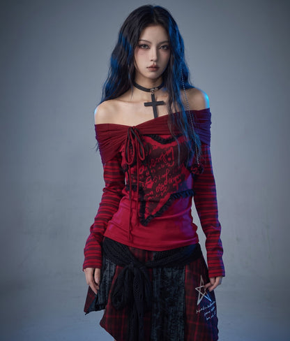 Red / S Goth Harajuku Style Longs Sleeve Shirt!!