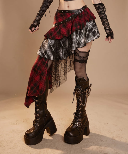 Red / S Gothic Harajuku Multi-Layer Skirt Set