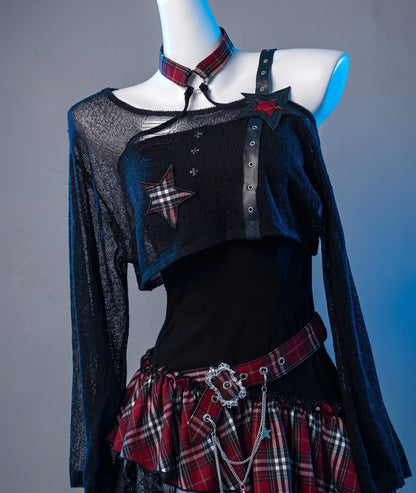 Red / S Hararajuku Dress and Top Set/ 2pc Goth