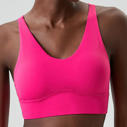 Red / S Women's Buttery Soft V-Neckline Sports Bra / Gym Bra High Impact (Victorious TechWeave)