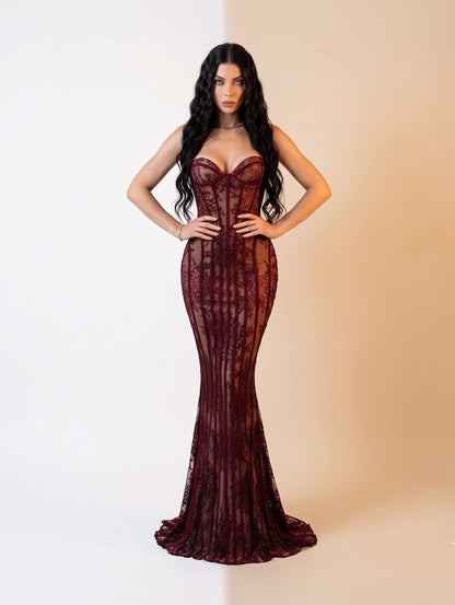 Red / XS Strapless Mermaid  Corset Dress