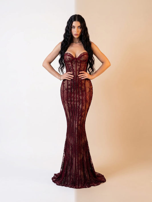 Red / XS Strapless Mermaid  Corset Dress