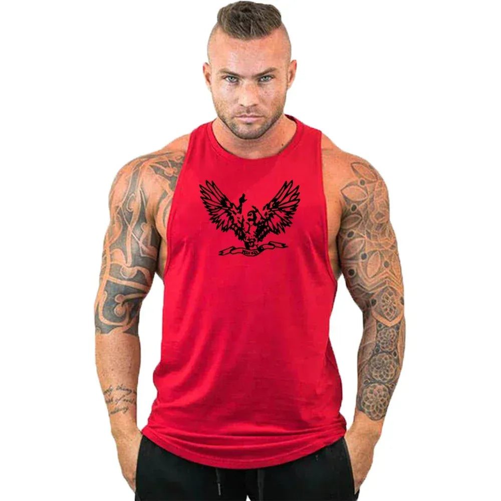 Red13 / S New Cotton Workout Gym Tank Top / Mens Muscle Sleeveless Sportswear Shirt