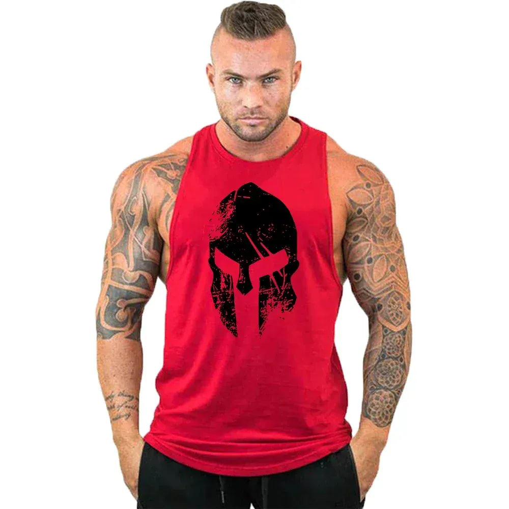 red3 / S Workout Gym Tank Top /Mens Muscle Sleeveless Sportswear Shirt / Bodybuilding