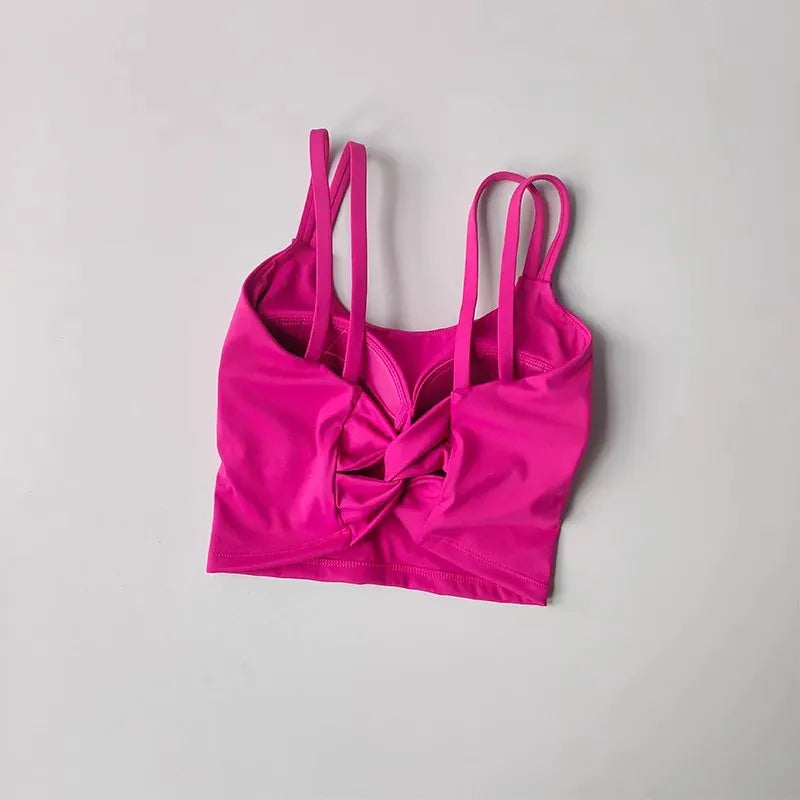 Rose Red / S Women's Back knotted Sports Bra / High Impact Gym (Victorious Titanium Mesh)