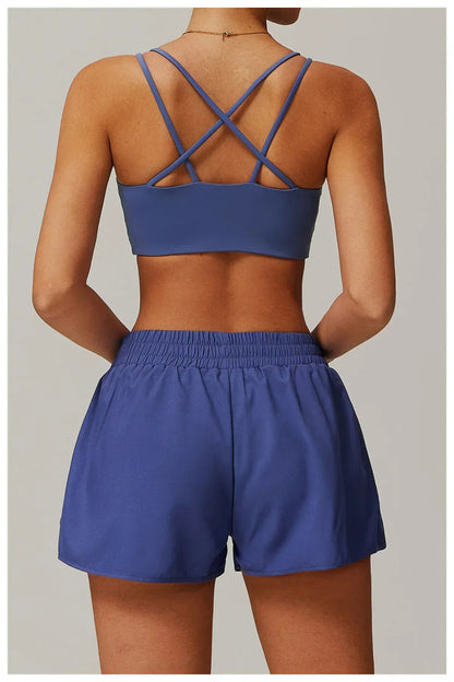 Running Shorts 2025 Summer Women 2 In 1 Sports Yoga Shorts With Pockets Quick-dry Solid Hip Lifting Fitness Shorts High Waist