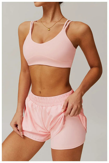 Running Shorts 2025 Summer Women 2 In 1 Sports Yoga Shorts With Pockets Quick-dry Solid Hip Lifting Fitness Shorts High Waist