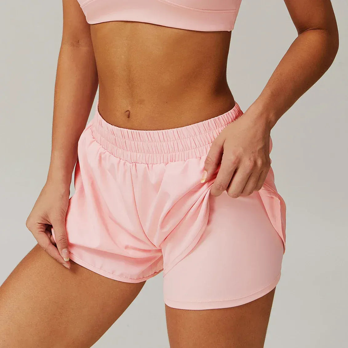 Running Shorts 2025 Summer Women 2 In 1 Sports Yoga Shorts With Pockets Quick-dry Solid Hip Lifting Fitness Shorts High Waist